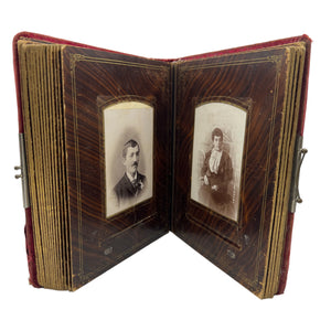 Antique victorian Celluloid photo album with photographs on stand with  drawer