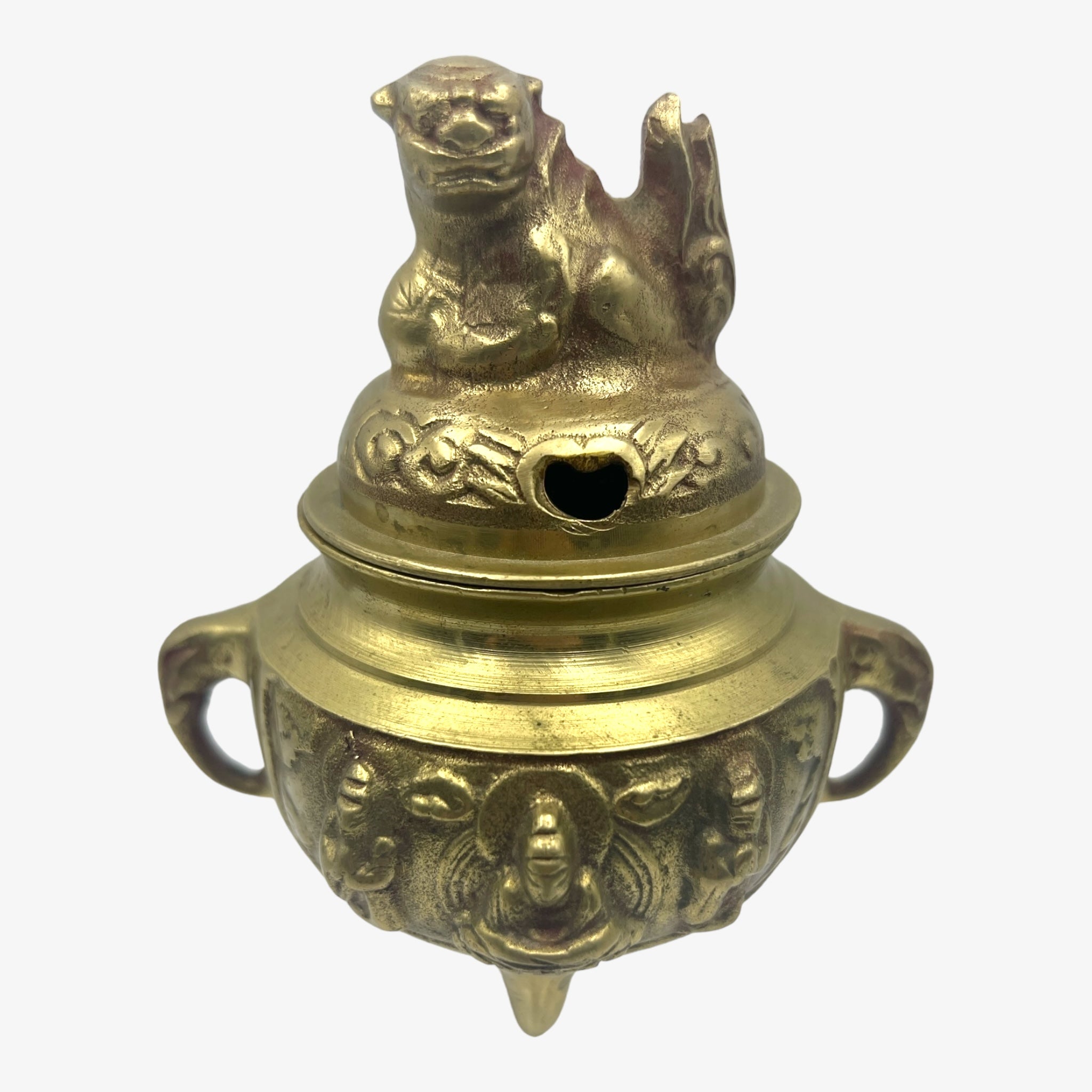 Vintage Brass Foo Dog Tripod Incense Burner