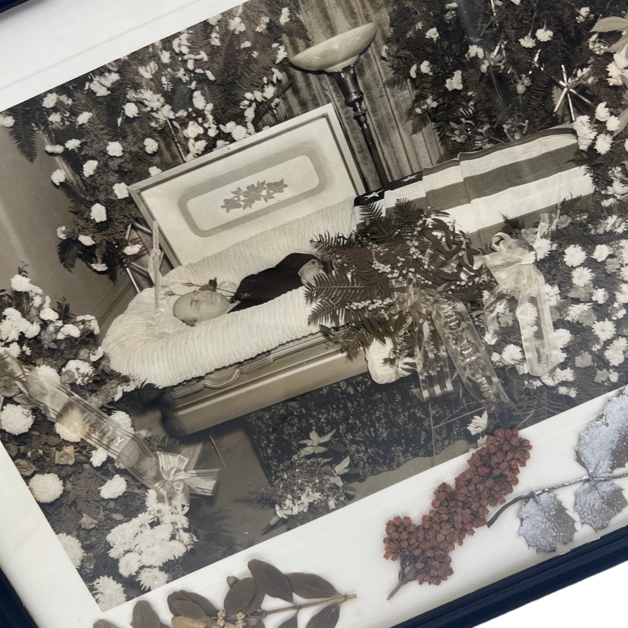 Vintage Framed Post Mortem Framed Photo With Funeral Flowers