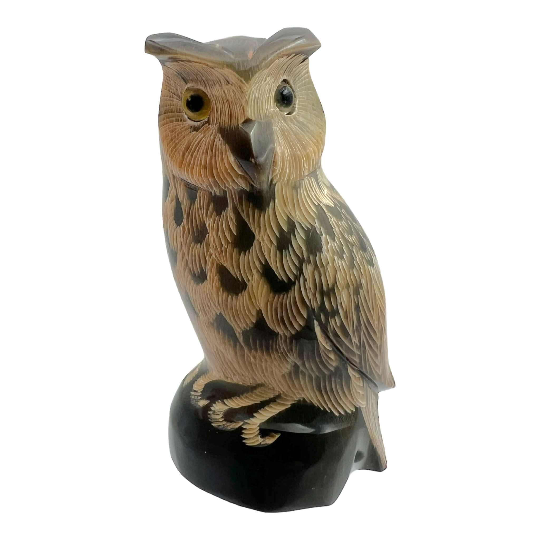 Chinese Carved Horn Owl Figurine