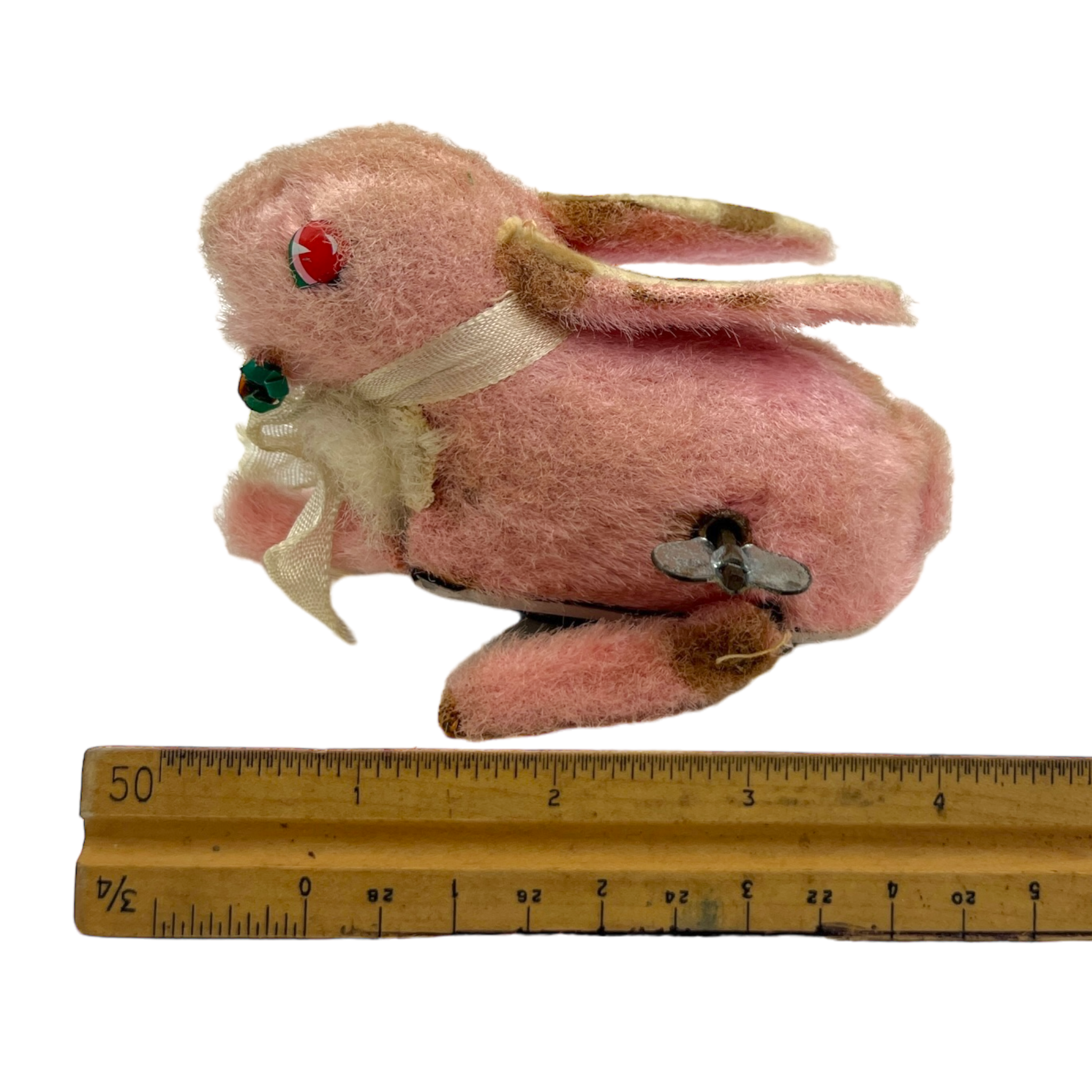 Vintage Wind-Up Pink Easter Bunny Tin Toy