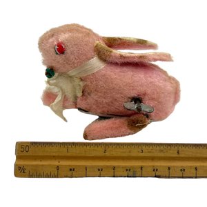 Vintage Wind-Up Pink Easter Bunny Tin Toy