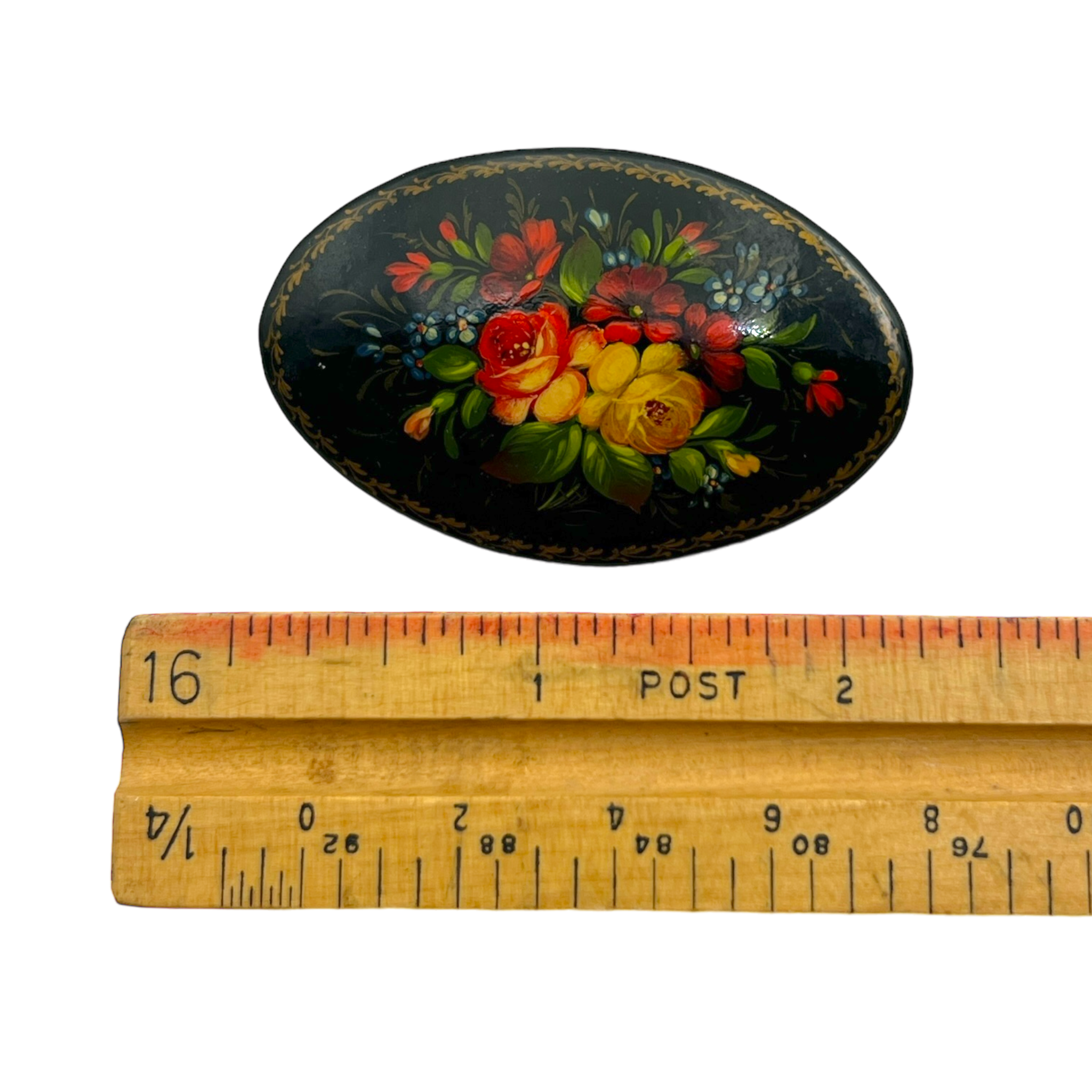 Vintage Hand Painted Russian Lacquer Brooch