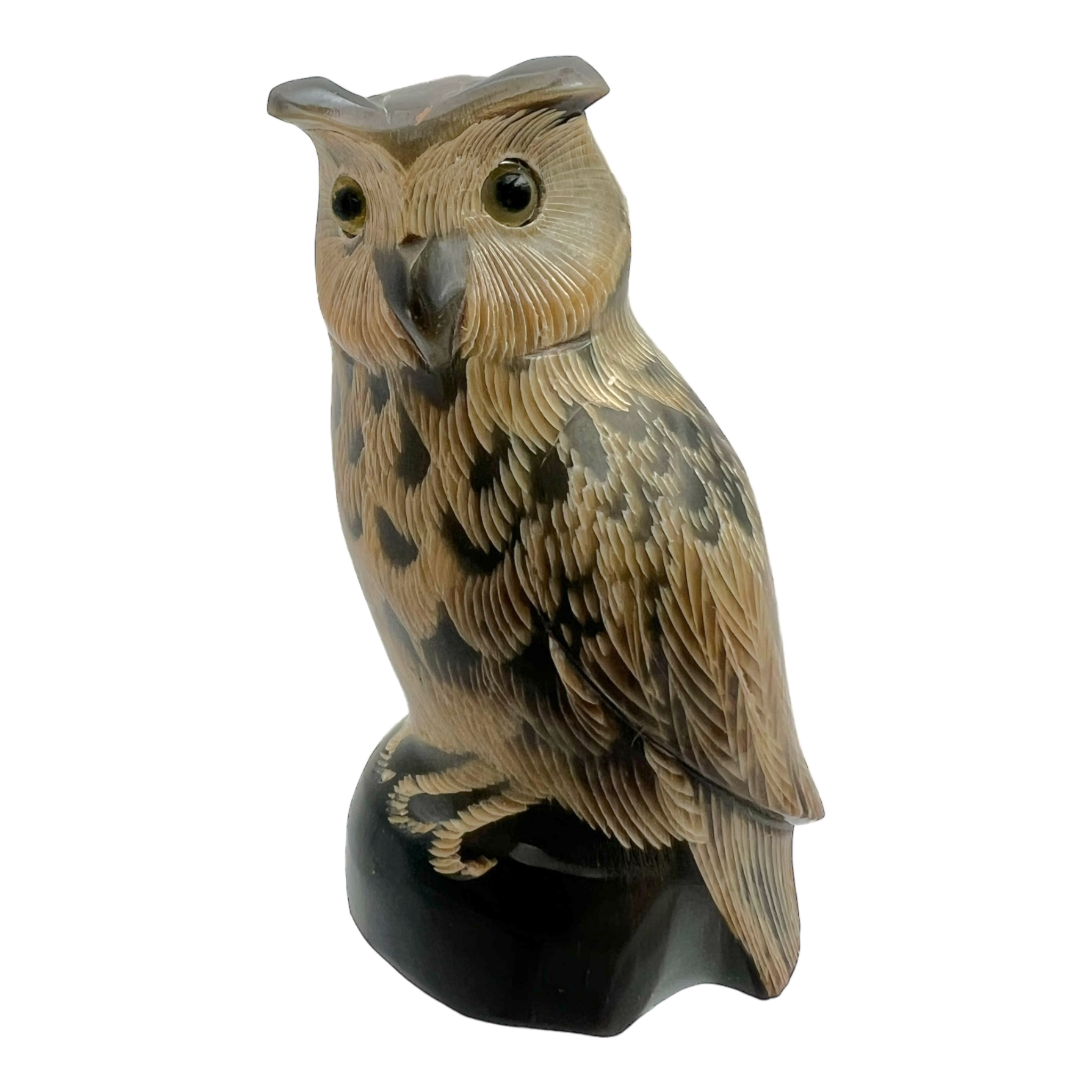 Chinese Carved Horn Owl Figurine