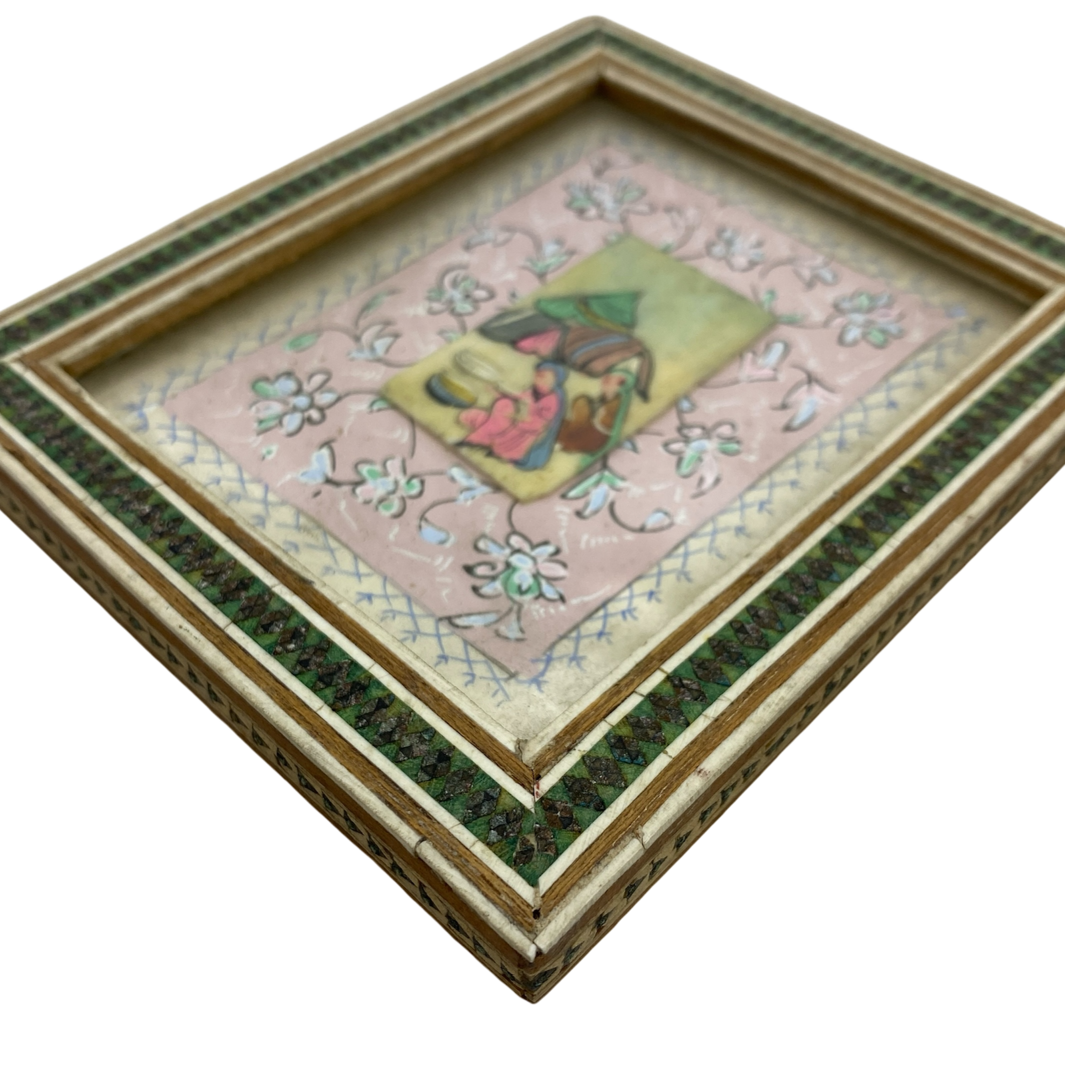 Vintage Persian Hand Painted Camel Bone in Inlaid Frame