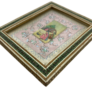 Vintage Persian Hand Painted Camel Bone in Inlaid Frame