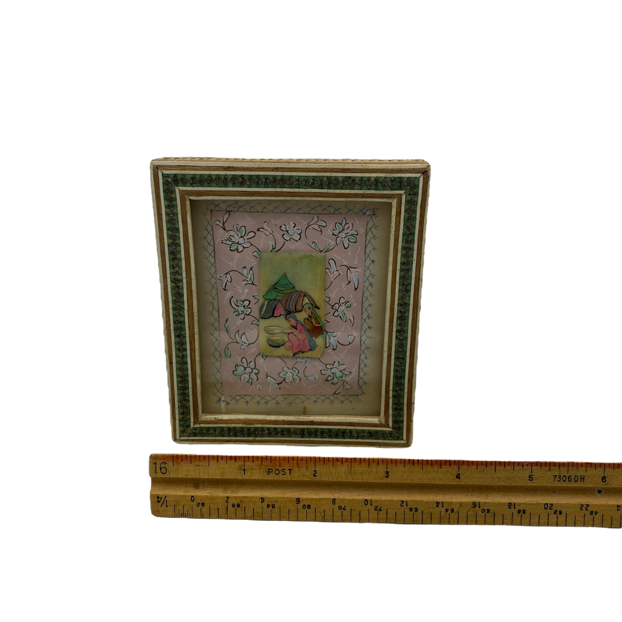 Vintage Persian Hand Painted Camel Bone in Inlaid Frame