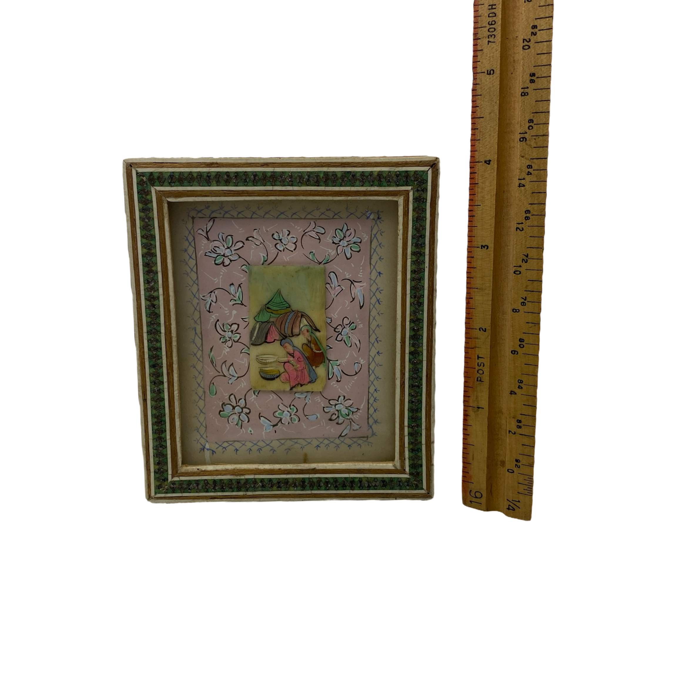 Vintage Persian Hand Painted Camel Bone in Inlaid Frame