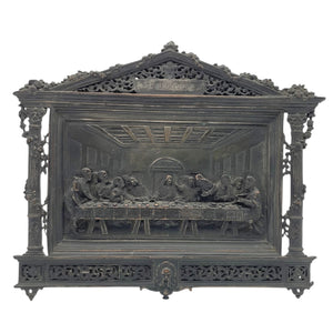 Antique French Cast Metal Last Supper Plaque