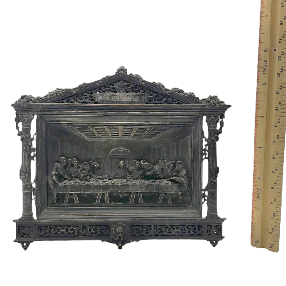 Antique French Cast Metal Last Supper Plaque