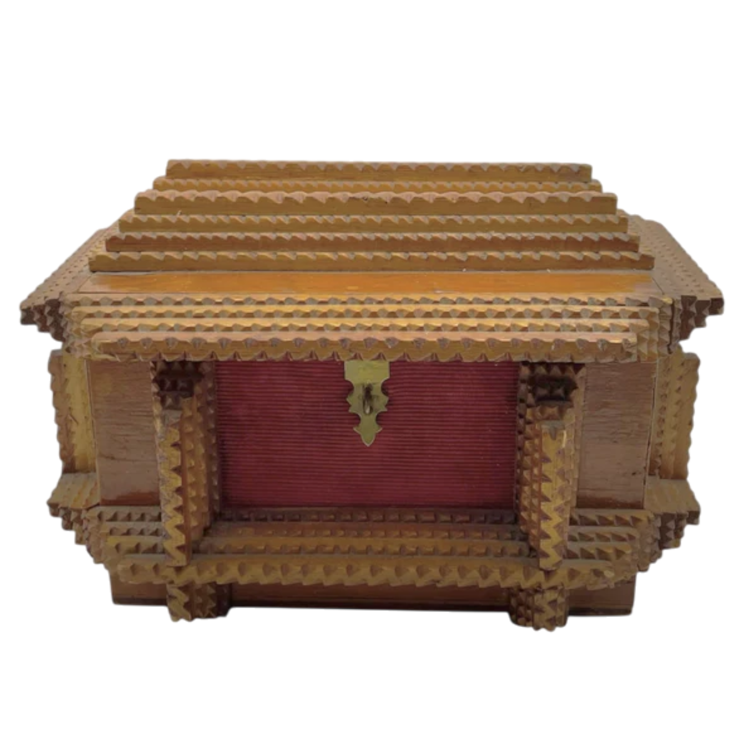 Antique Tramp Art Wooden Chest
