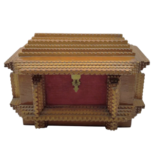 Antique Tramp Art Wooden Chest