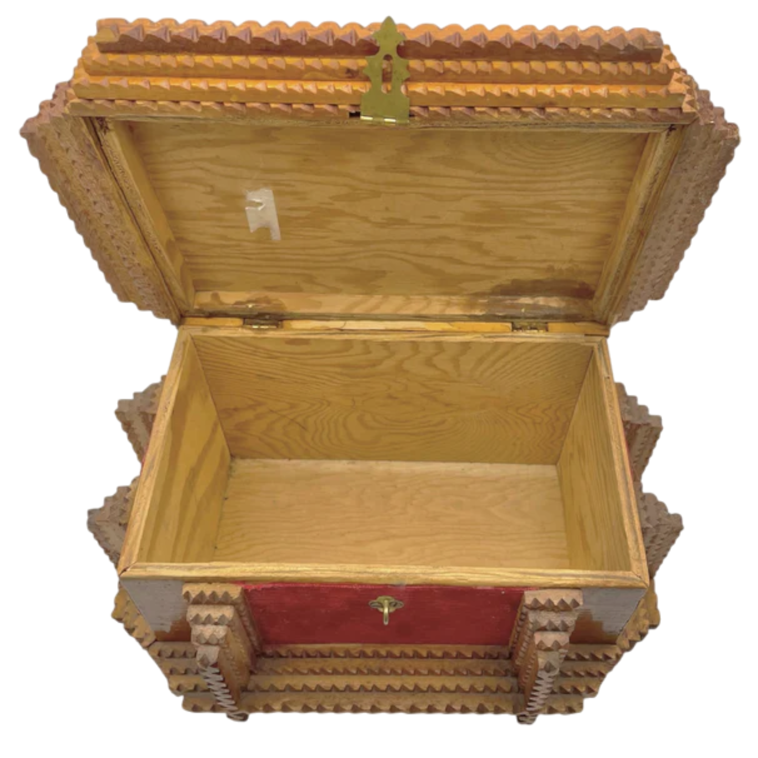 Antique Tramp Art Wooden Chest