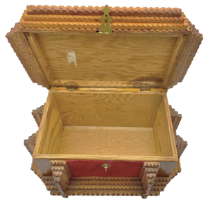 Antique Tramp Art Wooden Chest