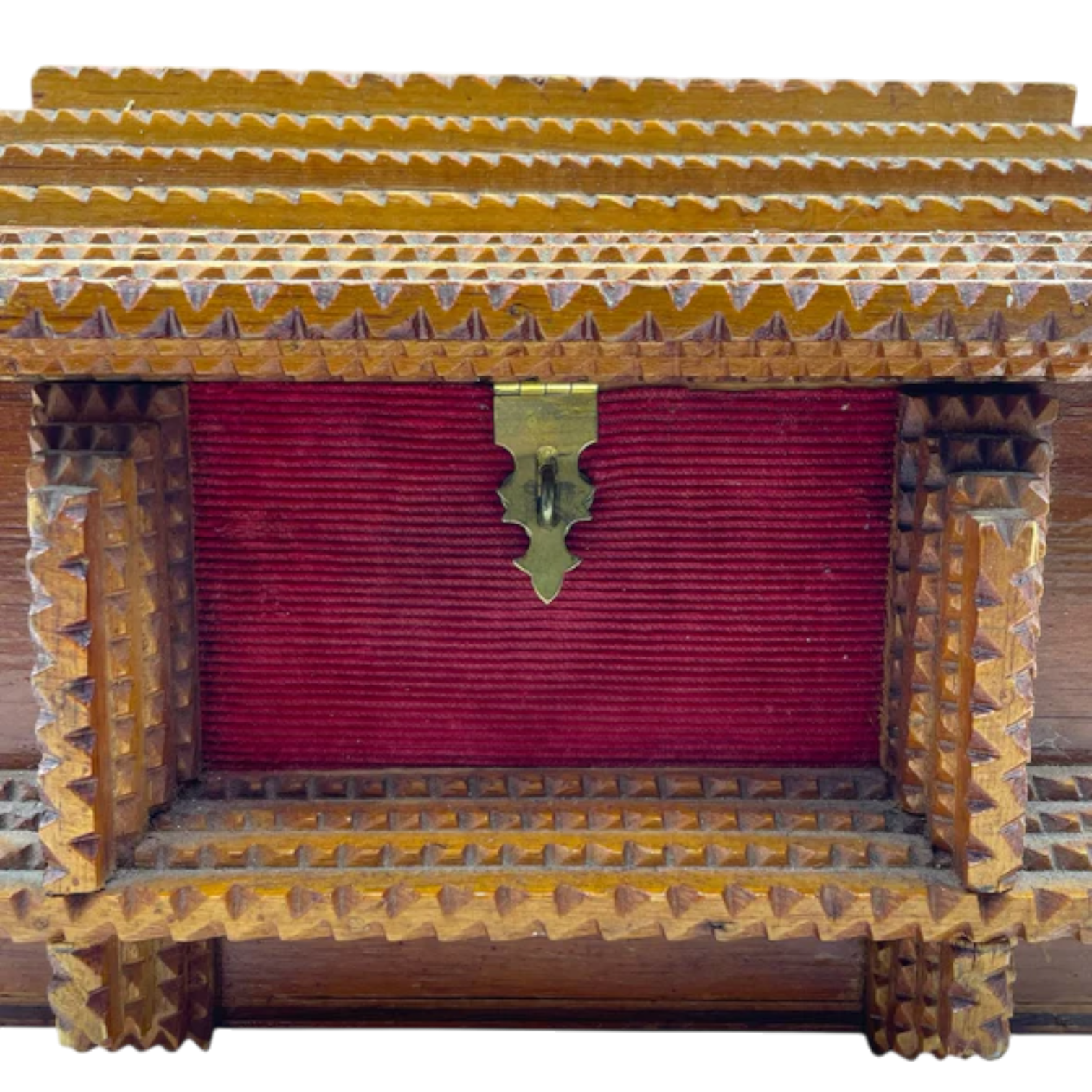 Antique Tramp Art Wooden Chest