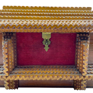 Antique Tramp Art Wooden Chest