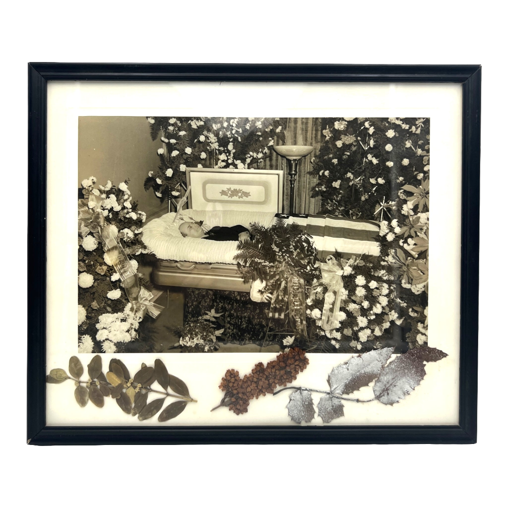 Vintage Framed Post Mortem Framed Photo With Funeral Flowers