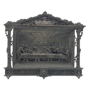 Antique French Cast Metal Last Supper Plaque