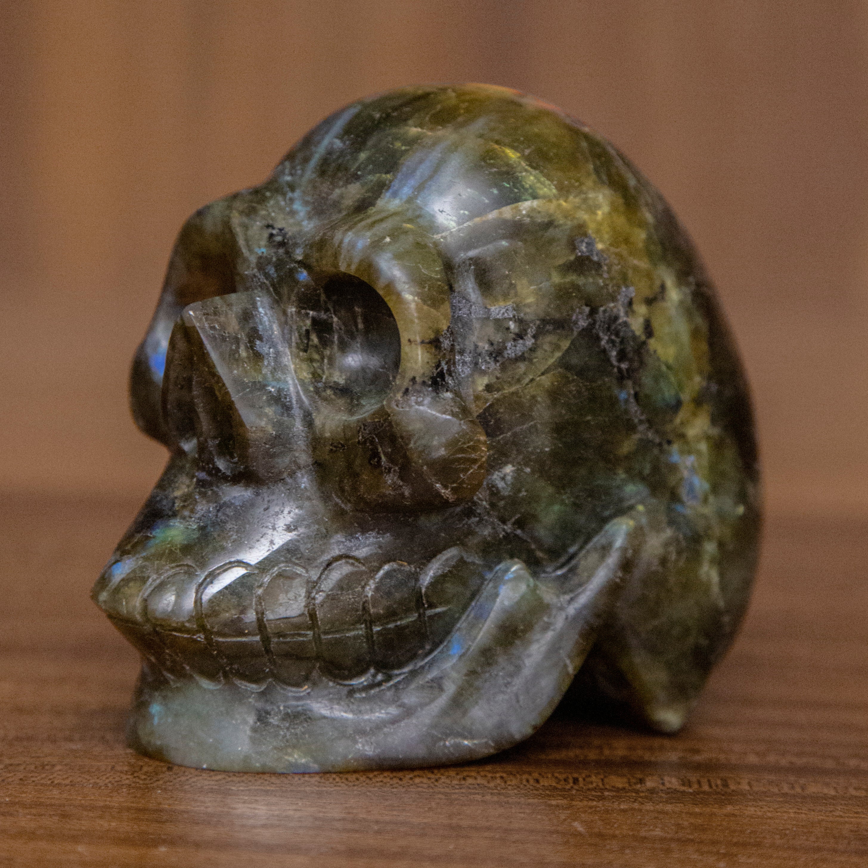 Medium Hand Carved Labradorite Skull