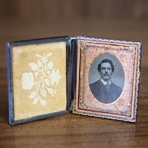 Antique Framed Tin Type of Mustached Man