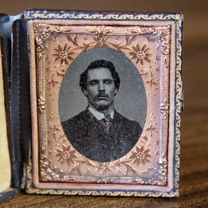 Antique Framed Tin Type of Mustached Man
