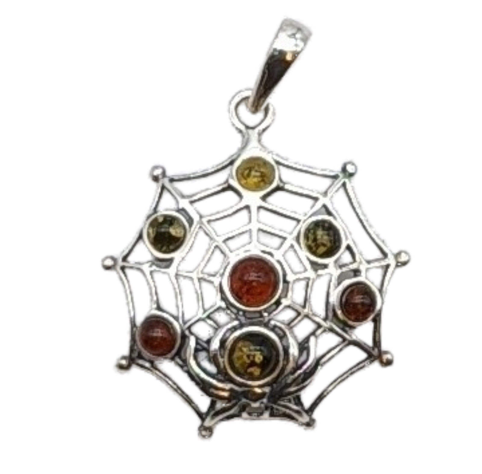 Sterling Silver & Baltic Amber Spider Pendant