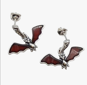 Sterling Silver & Baltic Amber Bat Earrings