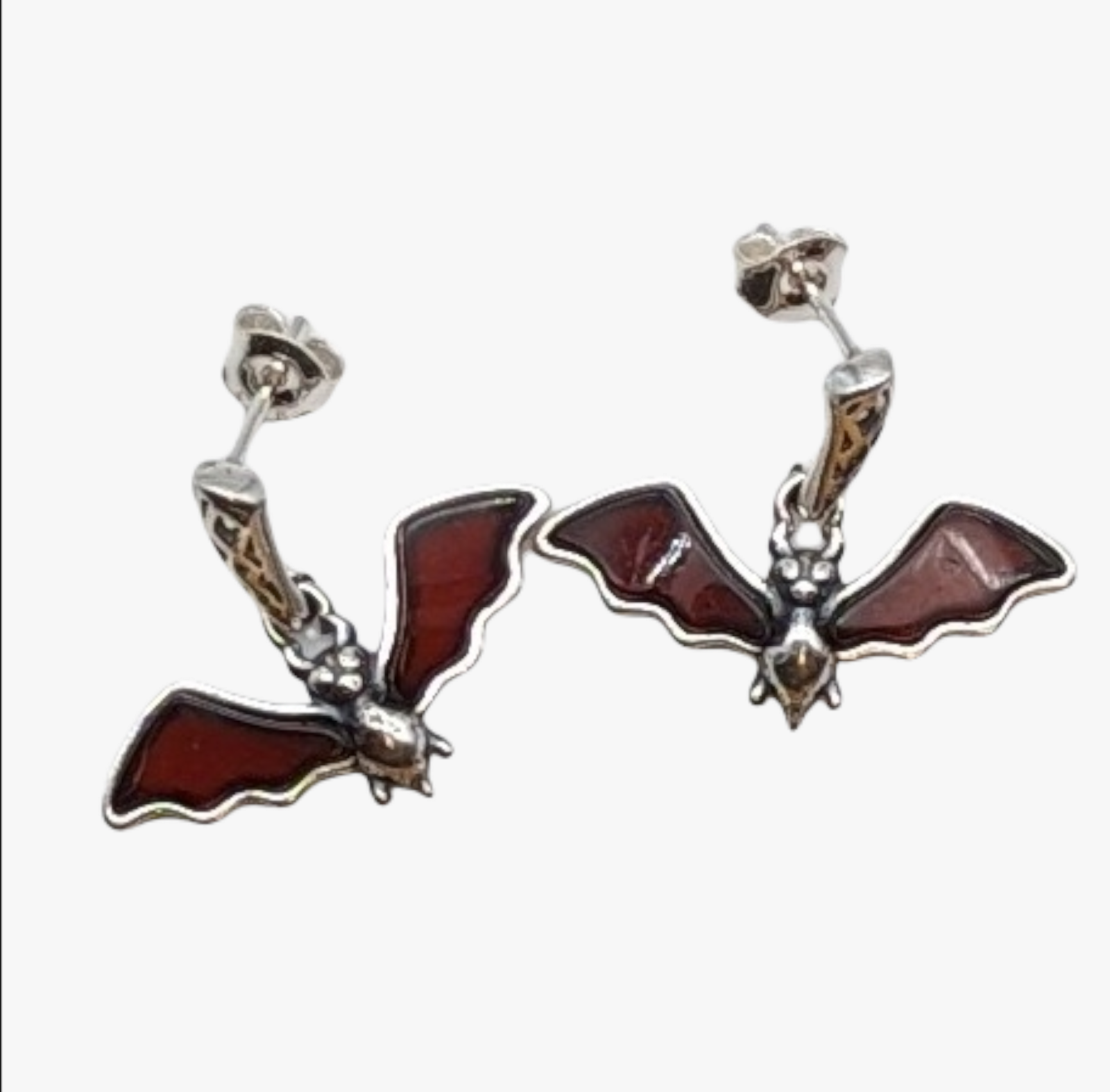 Sterling Silver & Baltic Amber Bat Earrings