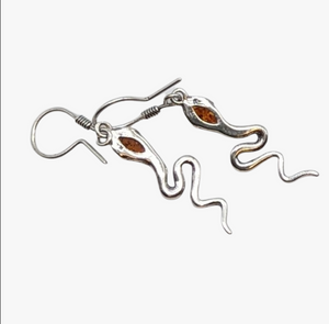 Sterling Silver & Baltic Amber Snake Earrings