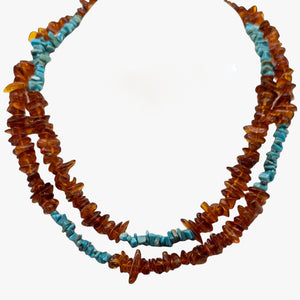 Genuine Baltic Amber Turquoise Strand Necklace