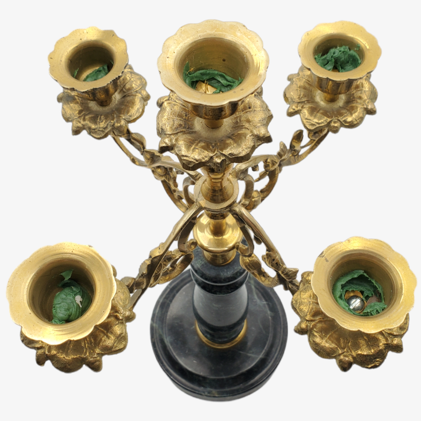 Vintage Ornate Brass & Marble Candelabra