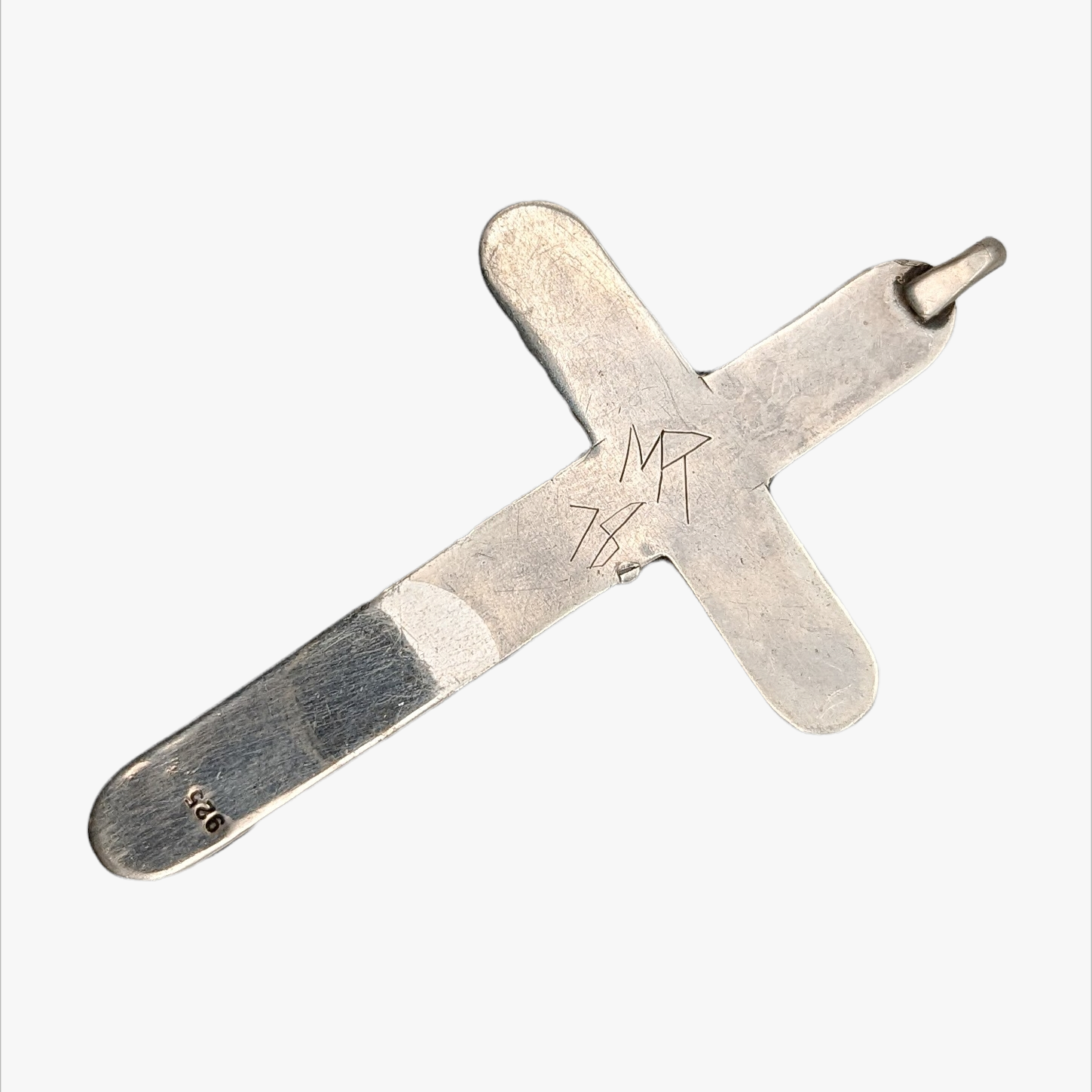 Vintage Sterling Silver Turquoise Large Cross Pendant