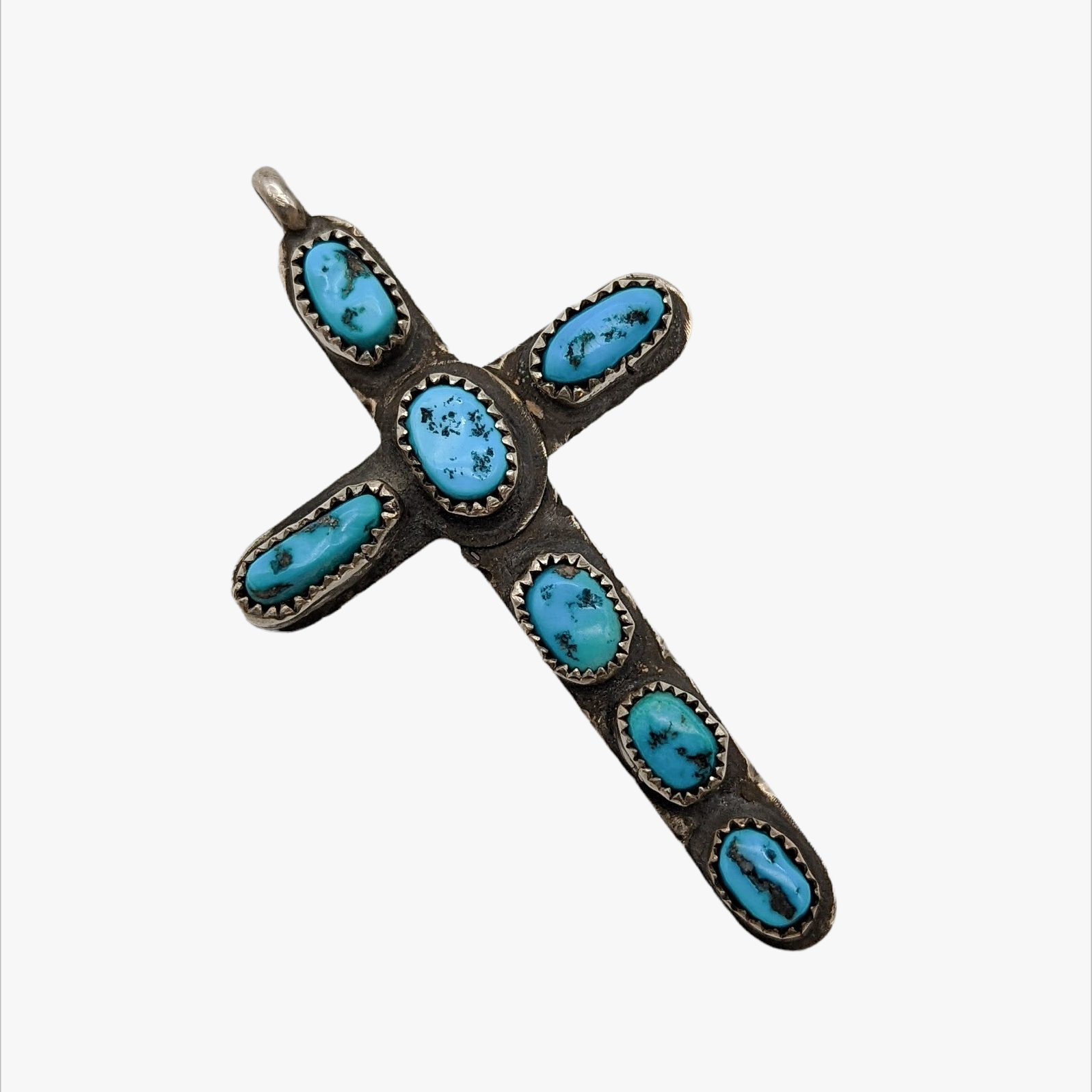 Vintage Sterling Silver Turquoise Large Cross Pendant