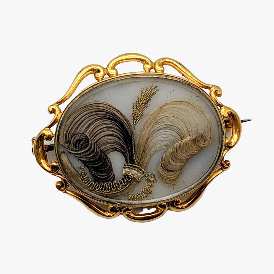Antique 15K Gold Victorian Mourning Hair Brooch
