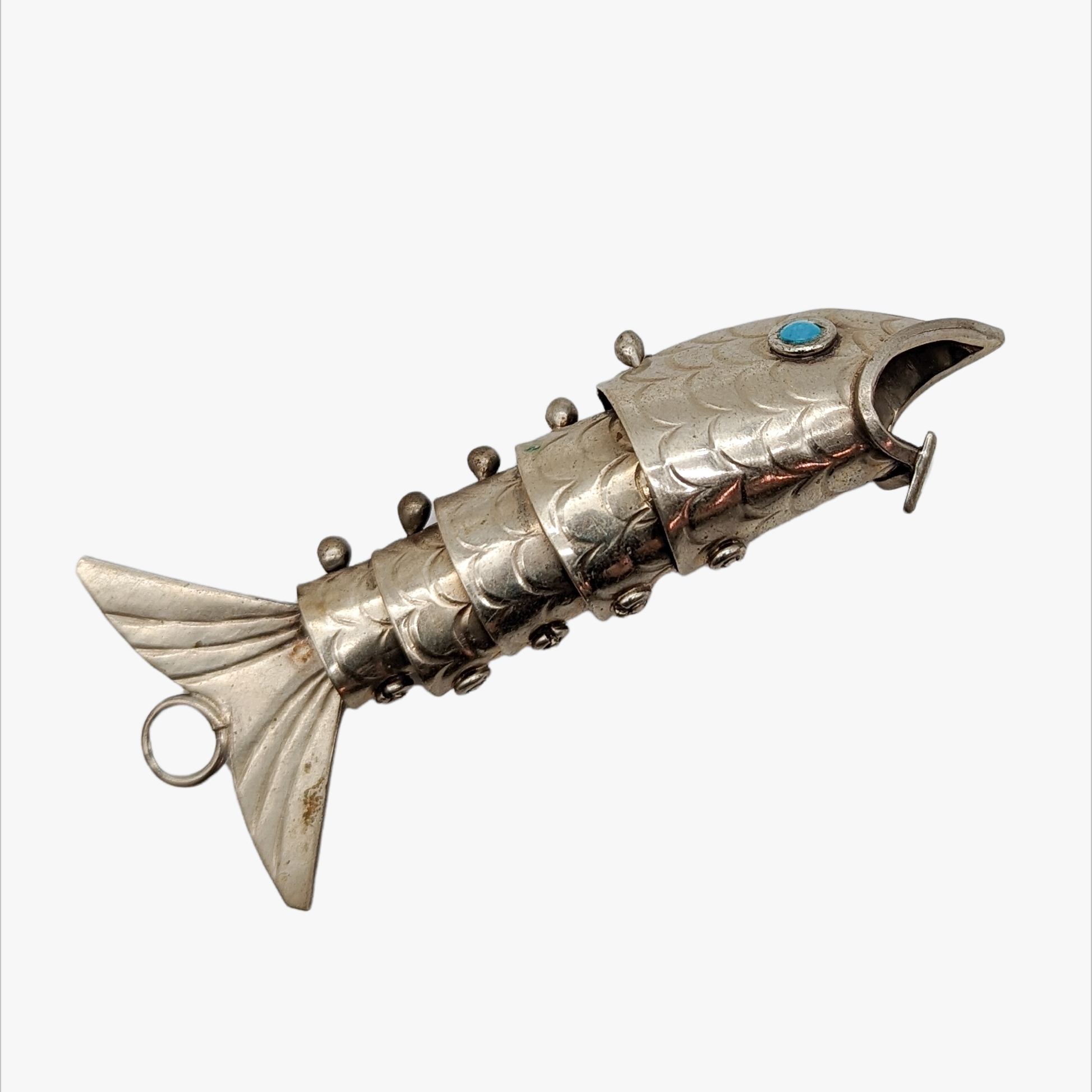 Vintage Jointed Nickel Silver Fish Pendant Bottle Opener