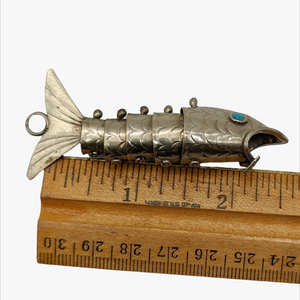 Vintage Jointed Nickel Silver Fish Pendant Bottle Opener