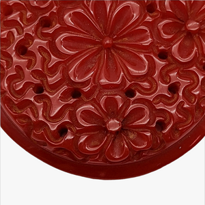 Vintage Cherry Red Giant Round Carved Brooch