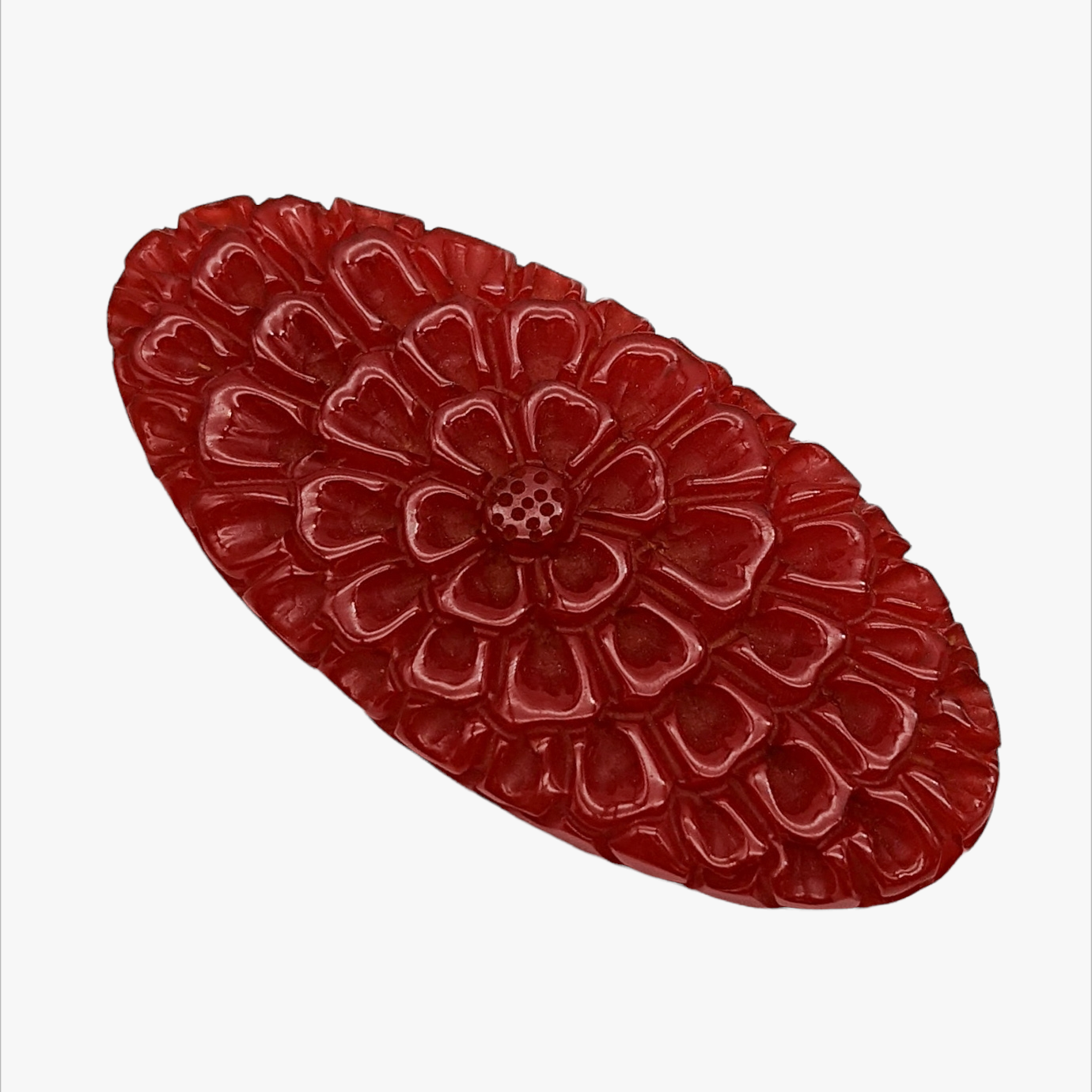 Vintage Cherry Red Giant Oval Carved Brooch