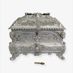 Antique 19th Century Ornate Pewter Jewelry Casket