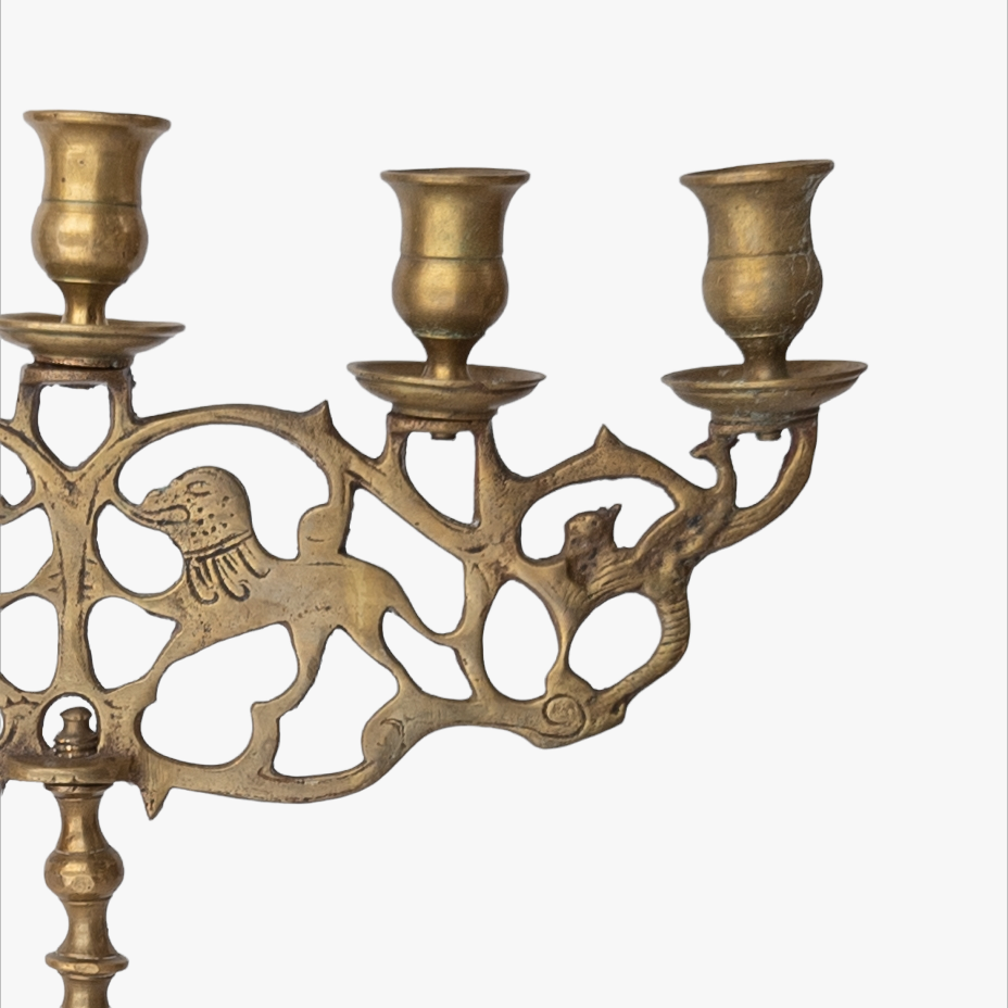 Vintage Brass Lions of Judah Candle Holder