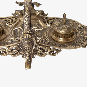 Antique Brass Ornate Medusa Double Inkwell