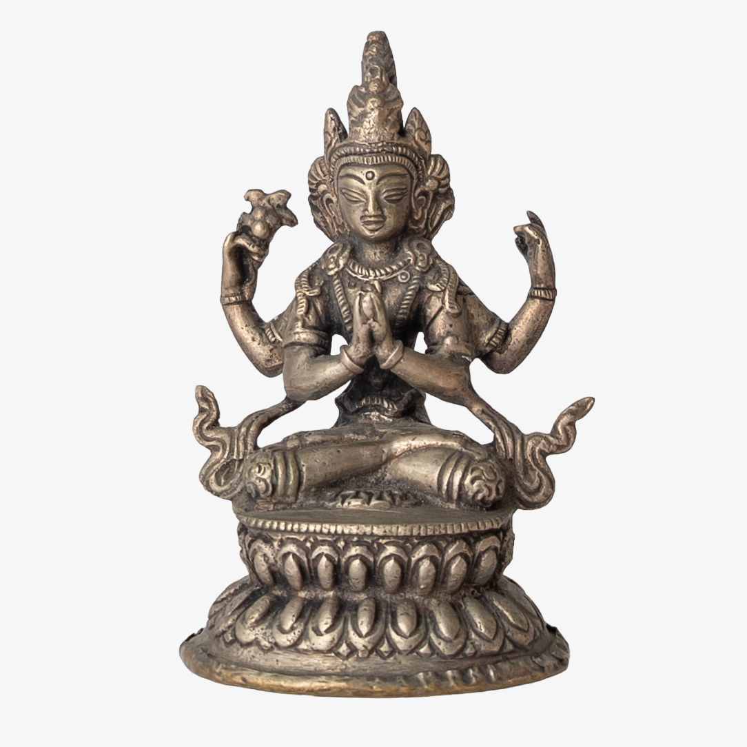 Vintage Tibetan Buddhism Bronze Chenrezin Figure