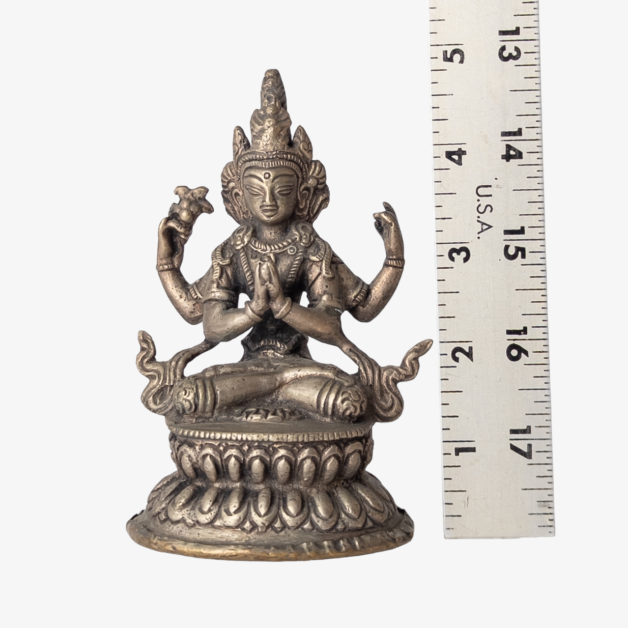 Vintage Tibetan Buddhism Bronze Chenrezin Figure