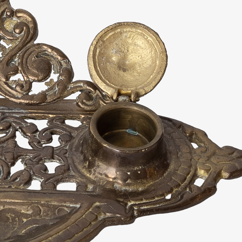 Antique Brass Ornate Satyr Double Inkwell